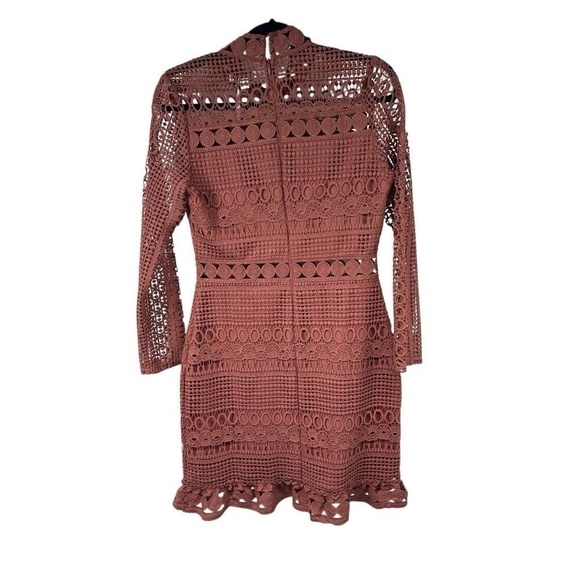 Two Sisters Riverdale Mauve Pink Lace Crochet Long Sleeve‎ Mini Dress 6 M NWT - Picture 2 of 13